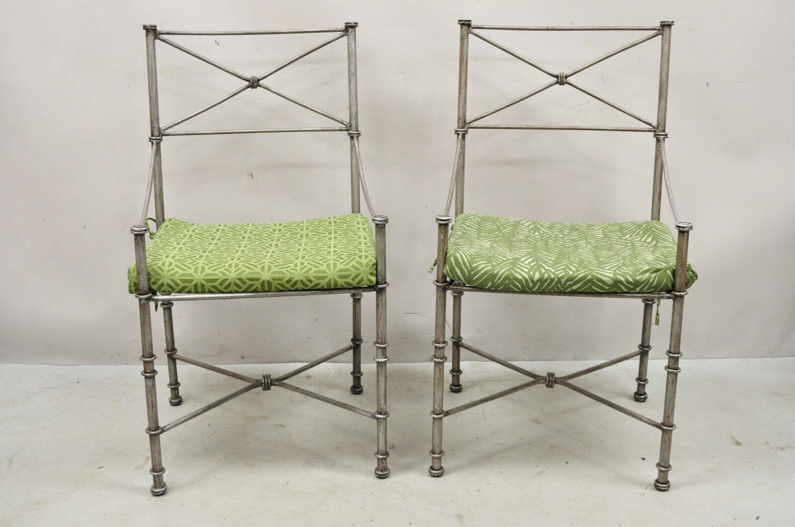 Pier 1 Medici Pewter Wrought Iron Dining Side Chairs - a Pair