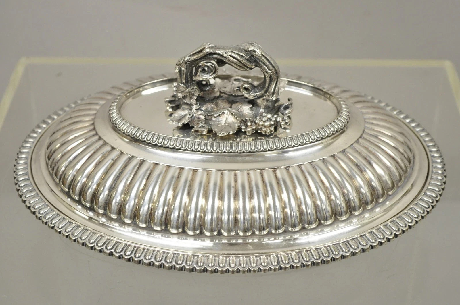 Antique Elkington Co English Regency Silver Plated Covered Serving Dish Platter
