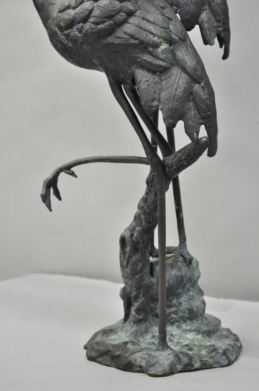 Vintage Chinoiserie "Courting Crane Couple" Green Bronze Verdigris 28" Sculpture