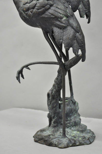 Vintage Chinoiserie "Courting Crane Couple" Green Bronze Verdigris 28" Sculpture