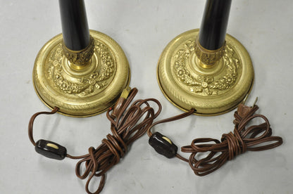 Vintage Warren Kessler French Empire Bronze Candlestick Small Table Lamps a Pair