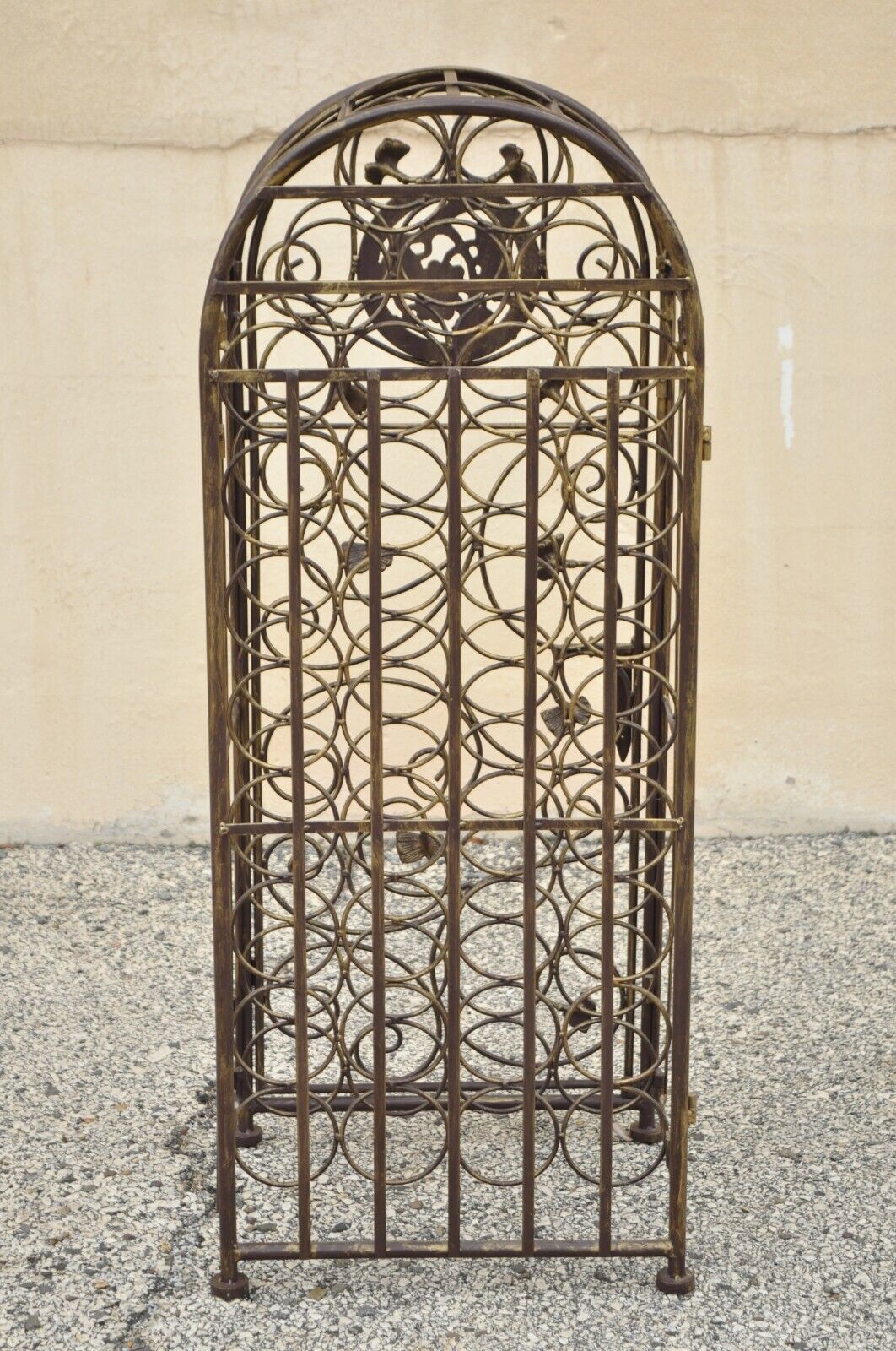 Wrought Iron 37 Wine Bottle Slot Holder Stand with Door Victorian Style