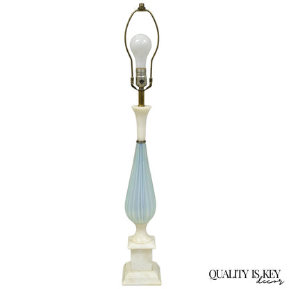 Vintage Murano Italian Mid Century Modern Blue Blown Glass Marble Table Lamp