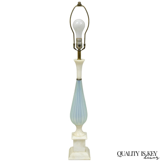 Vintage Murano Italian Mid Century Modern Blue Blown Glass Marble Table Lamp
