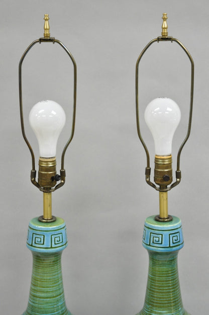 Vintage Royal Haeger Mid Century Modern Ceramic Turquoise Green Table Lamp Pair