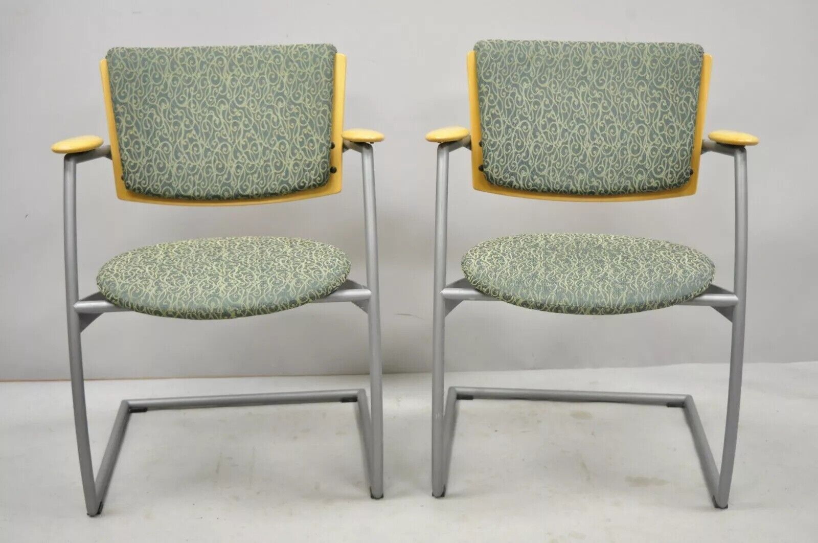 Martela Finland Post Modern Cantilever Office Lounge Arm Chairs - a Pair