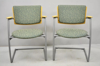 Martela Finland Post Modern Cantilever Office Lounge Arm Chairs - a Pair