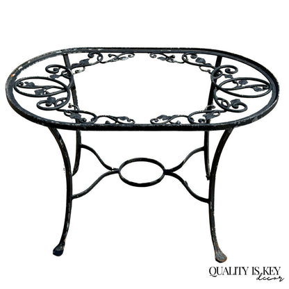 Vintage Salterini Style Leaf Vine Scroll Wrought Iron Oval Patio Coffee Table
