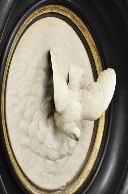 Antique Victorian Large Italian Oval Marble Relief Carved Dove Bird Wall Plaque