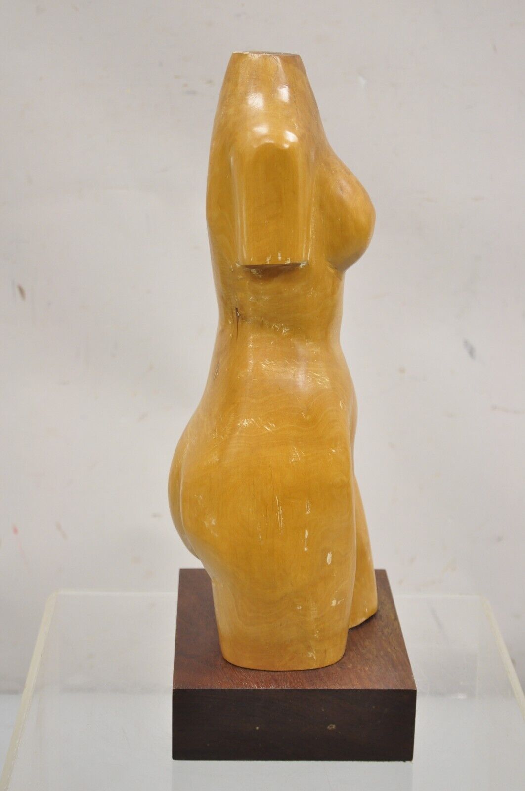 Vintage Mid Century Modern Solid Carved Wood Nude Female Torso Sculpture