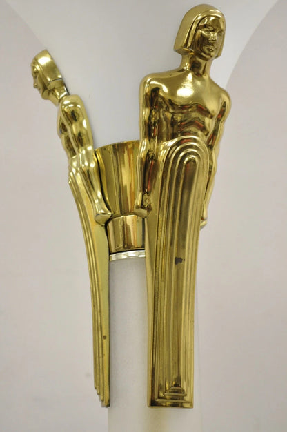 Vintage Postmodern Art Deco Figural Frosted Acrylic & Glass Torchiere Floor Lamp