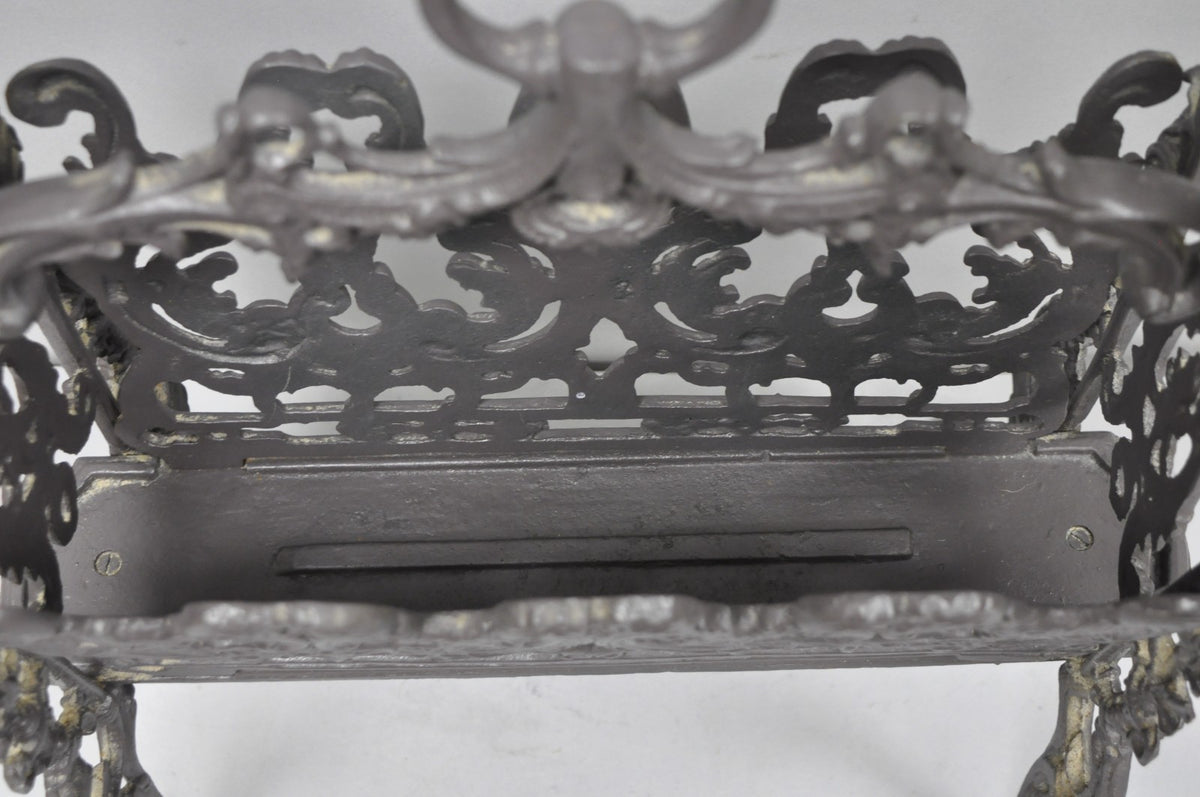 Vintage French Renaissance Victorian Style Cast Iron Magazine Rack with Cherubs