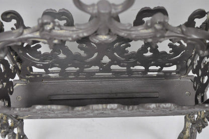Vintage French Renaissance Victorian Style Cast Iron Magazine Rack with Cherubs