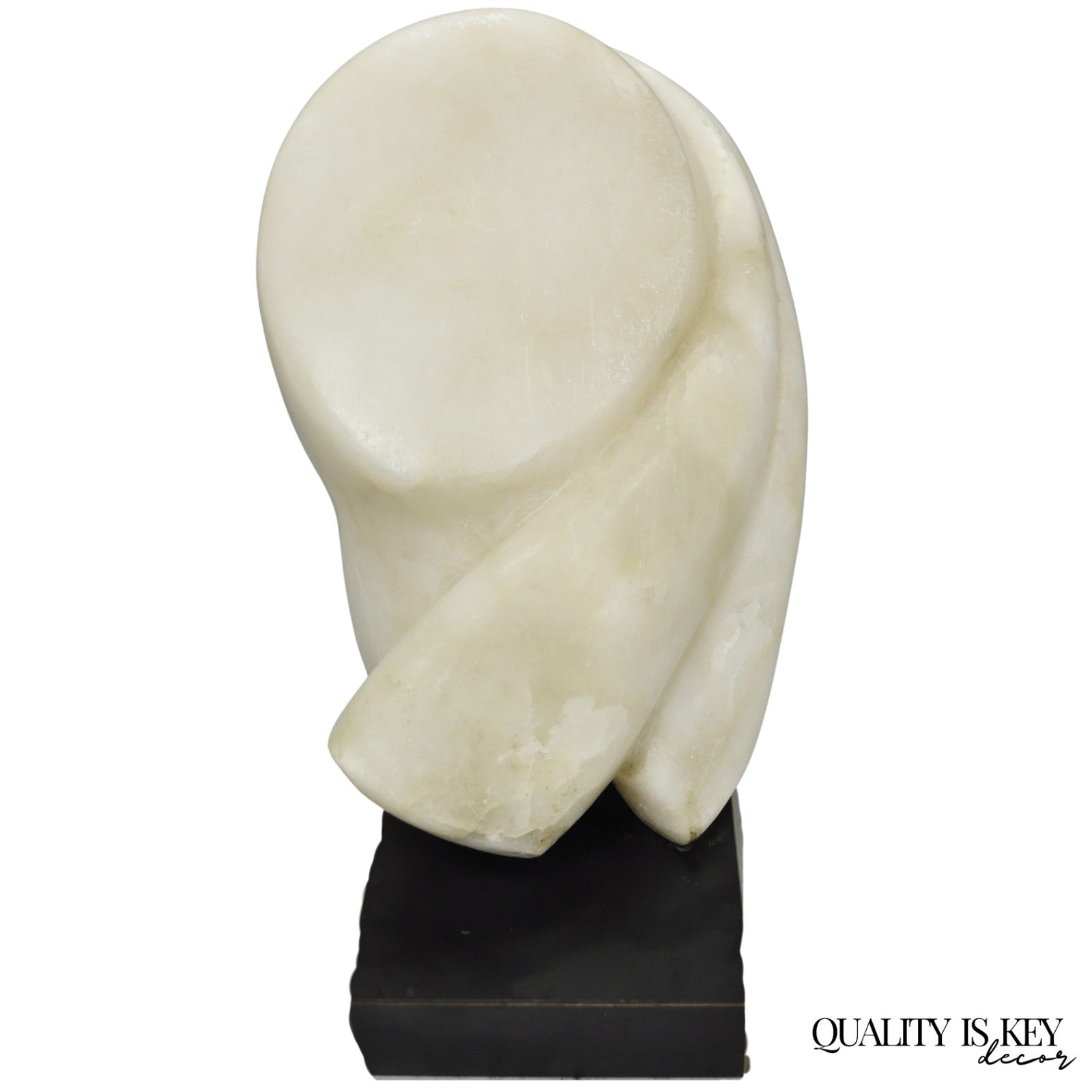 Vintage Modernist Abstract Carved Alabaster Marble Female Bust Figure Sculpture