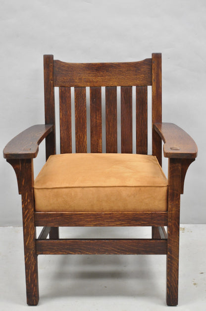 Antique Stickley & Brandt Mission Oak Arts & Crafts Arm Chair with Drop Seat