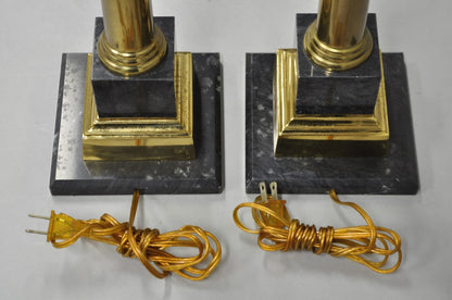 Vintage French Empire Brass & Italian Black Marble Column Table Lamps (B), Pair