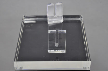 Vintage Mid Century Modern Clear Lucite & Black Acrylic Lighted Pedestal Stand