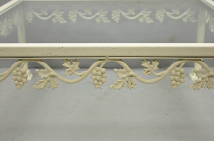 Vintage Woodard Style White Wrought Iron "Grapevine" Square Glass Coffee Table