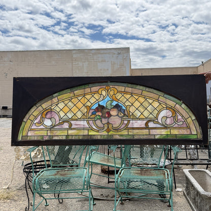 Antique Art Nouveau Colored Stained Glass Fruit 27 x 75 Arched Transom Window, A