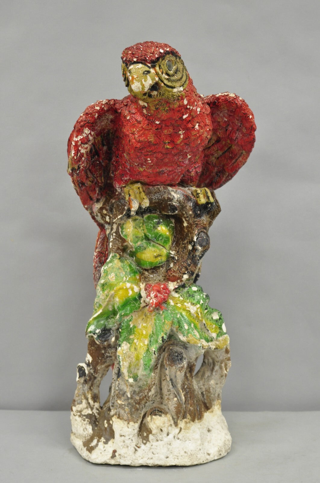 Vintage Hollywood Regency Cast Plaster Red Tropical Parrot Macaw 29" Statue