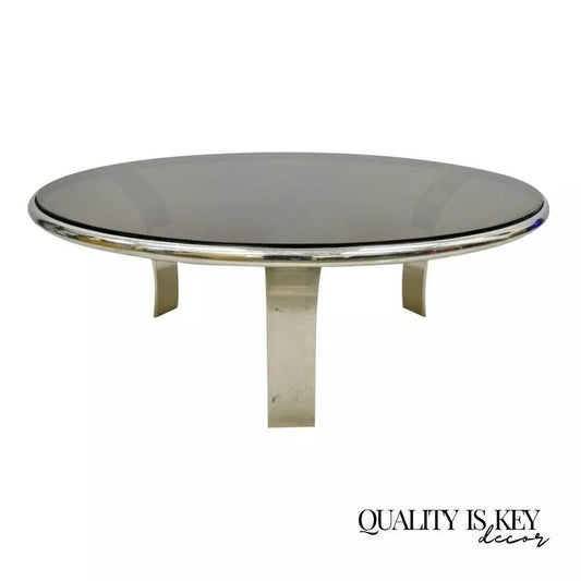 Gardner Leaver for Steelcase Chrome Steel Round Smoked Glass Coffee Table