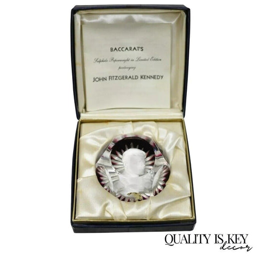 Vintage Baccarat John F. Kennedy Ruby Red Sulphide French Crystal Paperweight