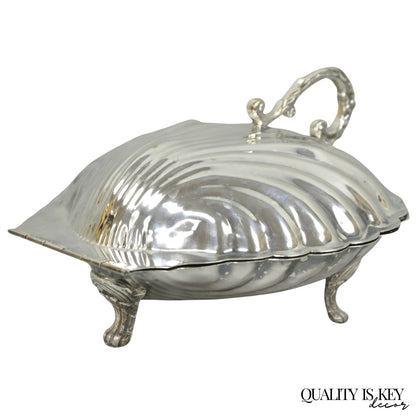Vintage Regency Style Silver Plated Clam Shell Hinged Warmer with Floral Handle