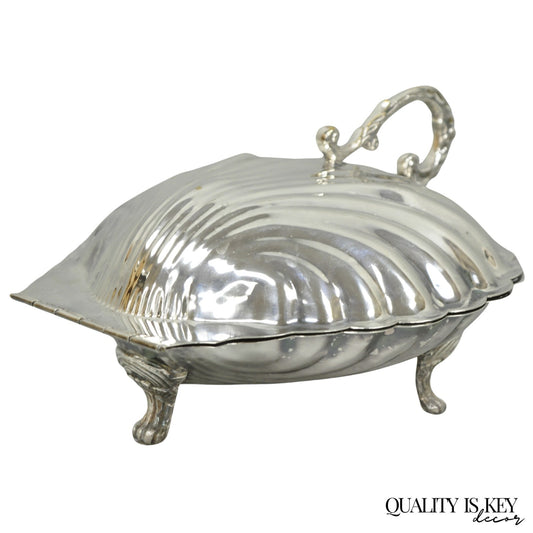 Vintage Regency Style Silver Plated Clam Shell Hinged Warmer with Floral Handle