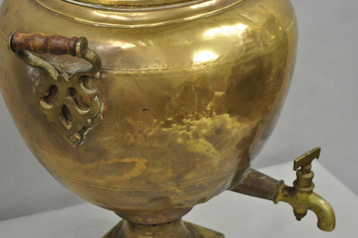 Antique Middle Eastern Moroccan Giant 30" Brass Bulbous Samovar with Handles