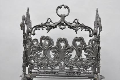 Vintage French Renaissance Victorian Style Cast Iron Magazine Rack with Cherubs