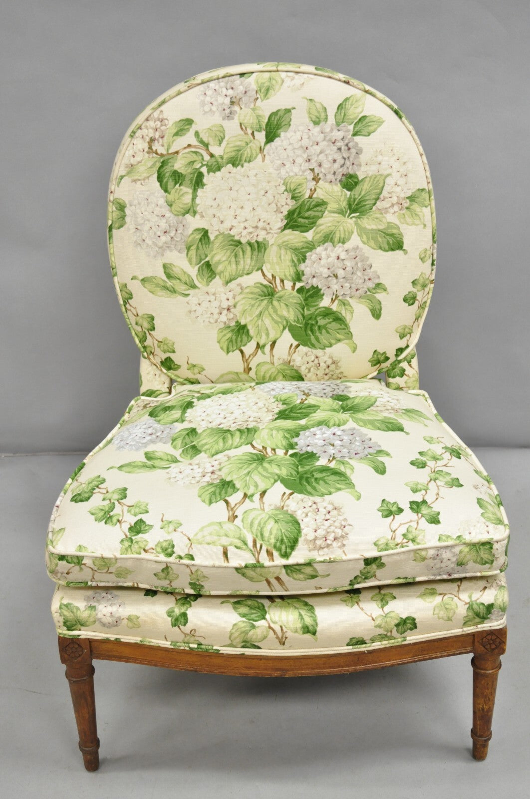 Antique French Country Louis XVI Style Walnut Boudoir Slipper Lounge Chair