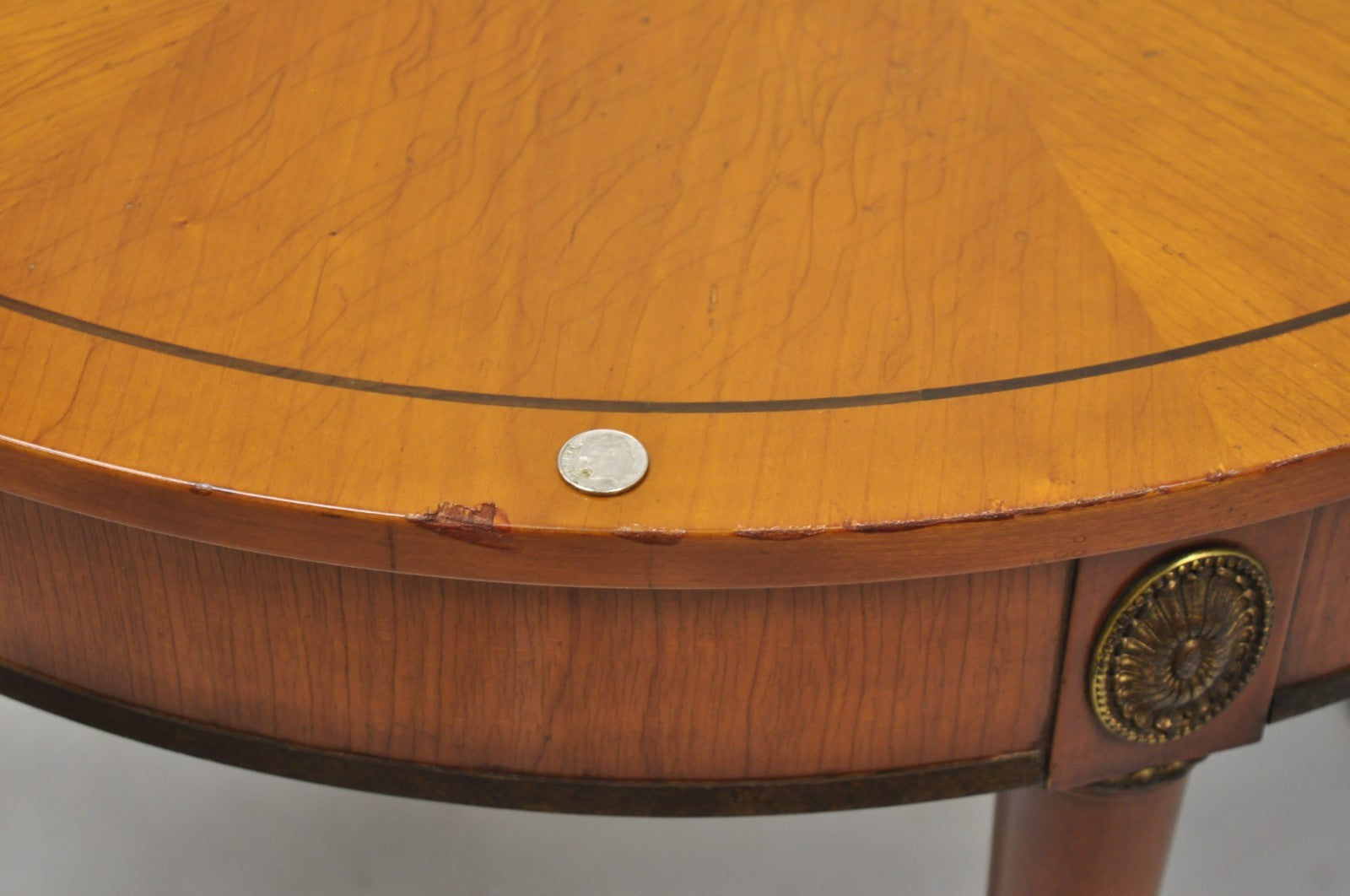 John Scalia French Empire Style Round Cherry Wood Bouillotte Lamp Side Table