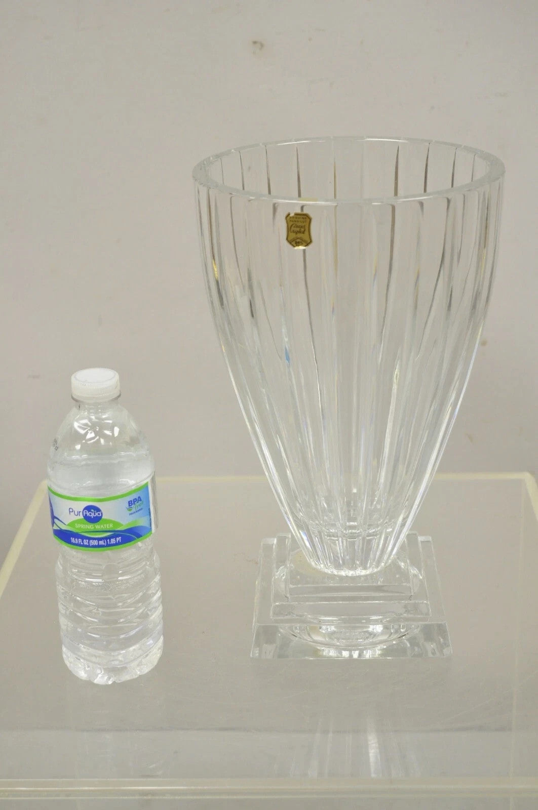 Vintage Modern Lead Crystal Glass 12" Fluted Flower Vase, Poland