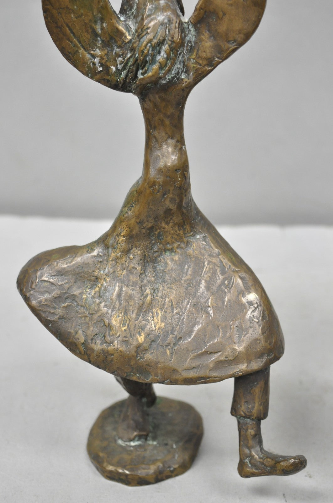 Vintage Brutalist Bronze Figural Dancing Rabbi Judaica Candlesticks - a Pair