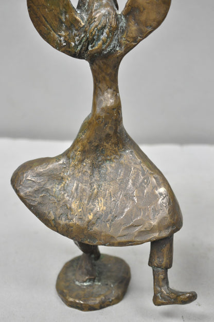 Vintage Brutalist Bronze Figural Dancing Rabbi Judaica Candlesticks - a Pair