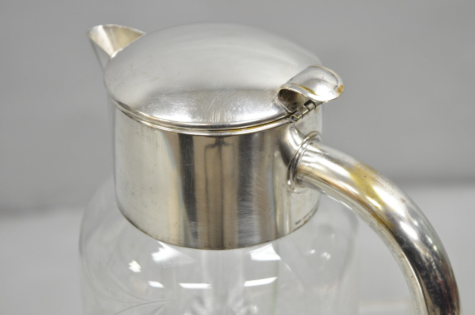 Antique Victorian German Silver Plated Cut Crystal Glass Lemonade Water Pitcher