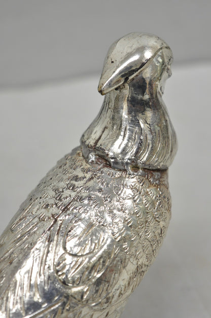 Vintage Mid Century Modern Silver Plated Pheasant Peacock Bird Figurines - Pair