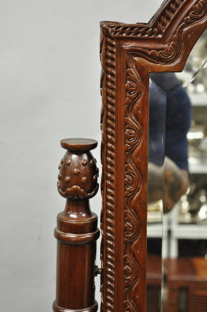 Wellington Carved Mahogany Frame Italian Renaissance Tall Dressing Cheval Mirror