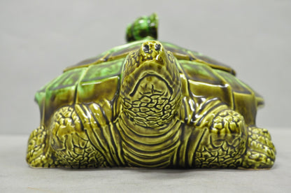 Vintage Tilso Japan Mid Century Modern Green Ceramic Figural Turtle Soup Tureen