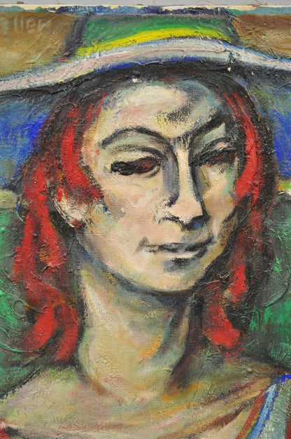 Vintage Samuel Heller "Woman w/ Red Hair" Oil on Canvas Portrait Painting Signed