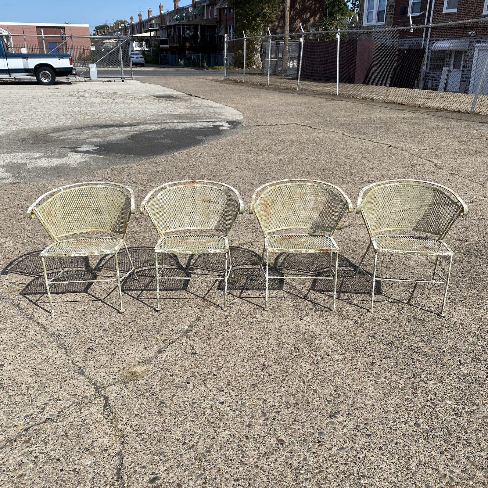 Vintage Mid Century Modern Woodard Style Wrought Iron Garden Patio Dining Set 5p
