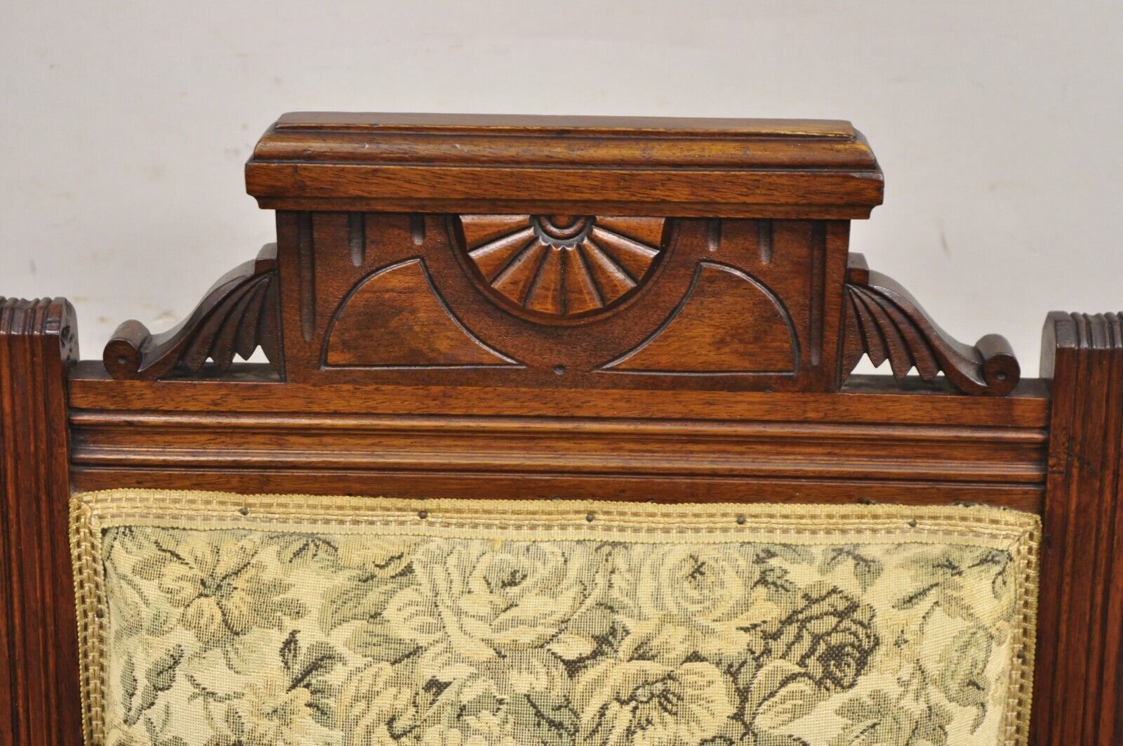 Antique Eastlake Victorian Carved Walnut Parlor Side Chair with Floral Tapestry