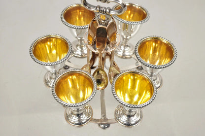 Antique English Victorian Silver Plated Egg Server w/ Spoon Set - Service for 6