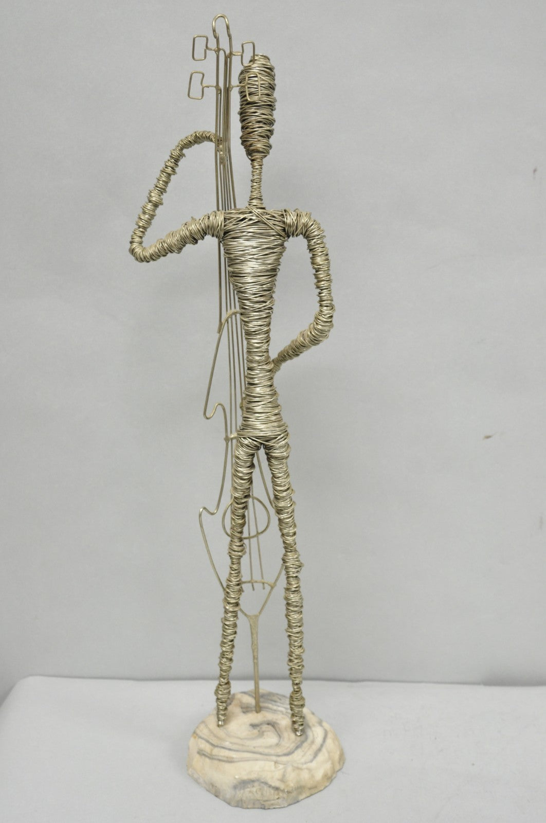 Vintage Mid Century Modern Brutalist Wire Musician Band Figure Sculpture - 2 Pc