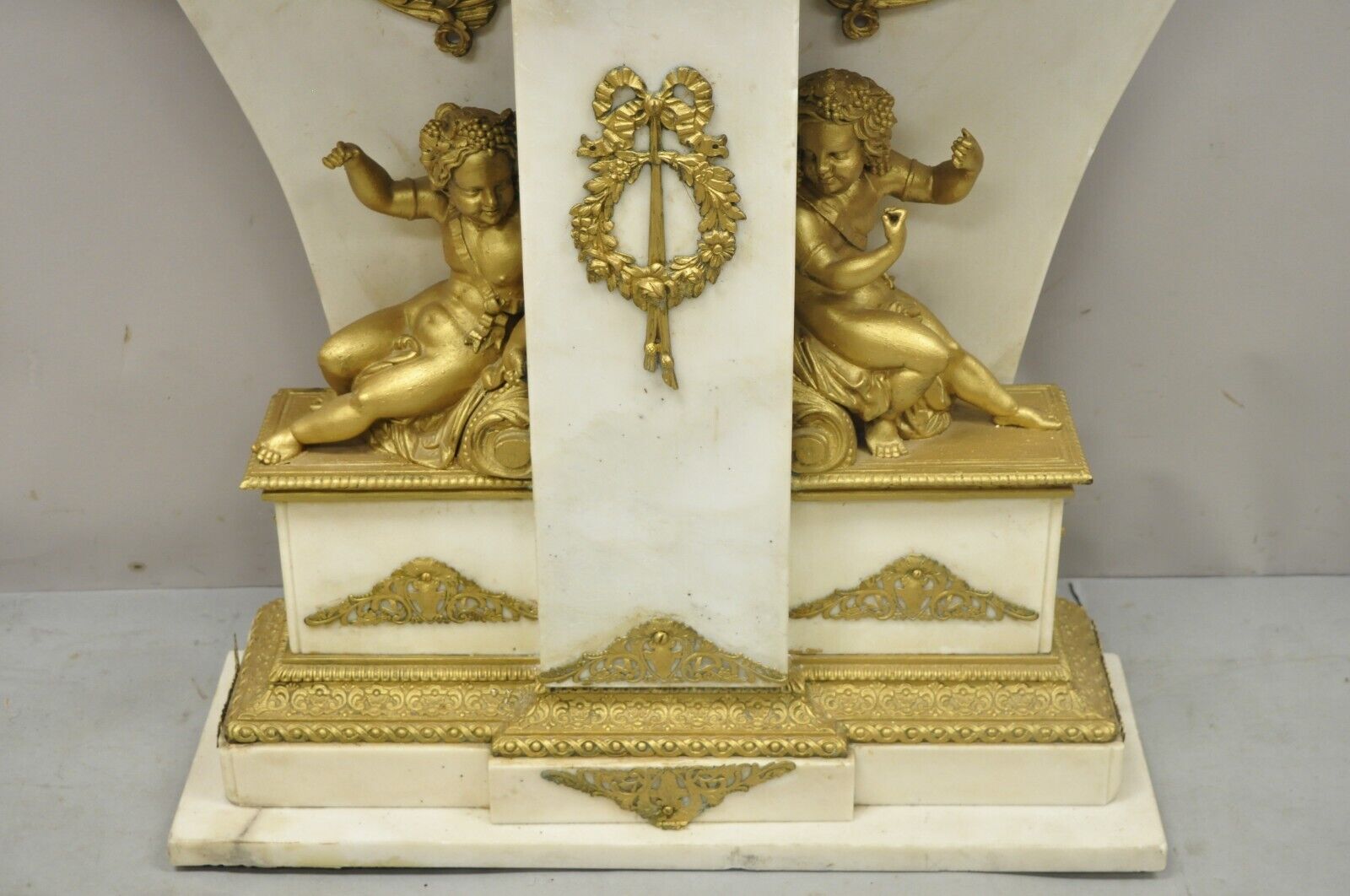 French Louis XV Style Marble and Bronze Ormolu Console Table with Cherubs