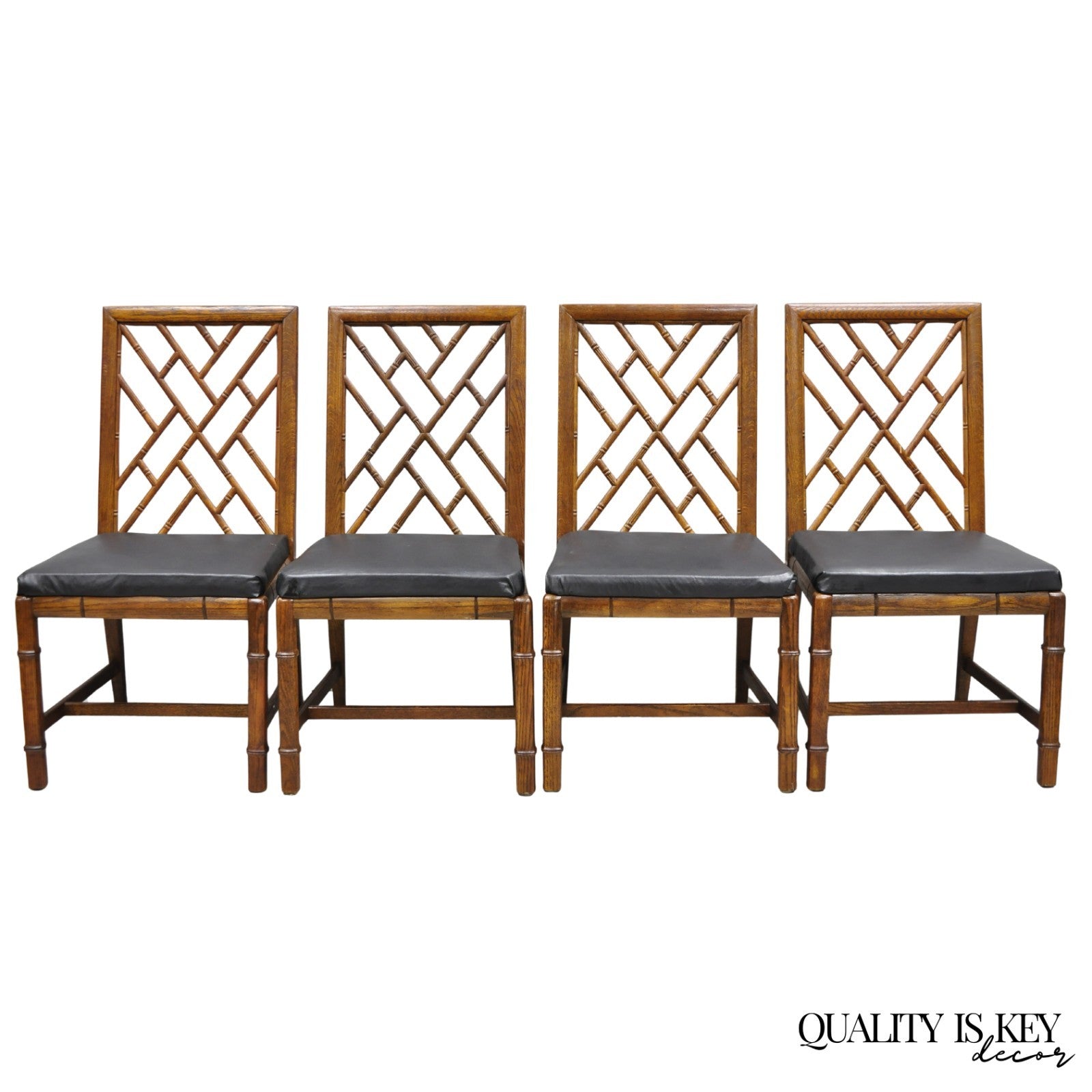 Vintage Hollywood Regency Faux Bamboo Lattice Dining Chair by Century - Set of 4