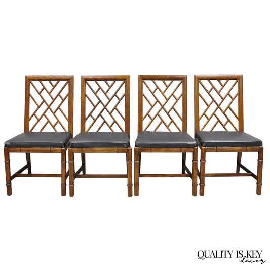 Vintage Hollywood Regency Faux Bamboo Lattice Dining Chair by Century - Set of 4