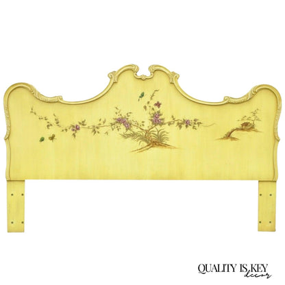 Vintage Chinoiserie Yellow Painted King Size Bed Headboard by Union National