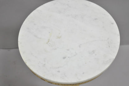 Vintage Hollywood Regency Small Metal Pedestal Marble Top Drinks Side Table Pair