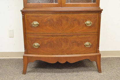 Antique Federal Style Mahogany China Display Cabinet with Stained Glass Doors